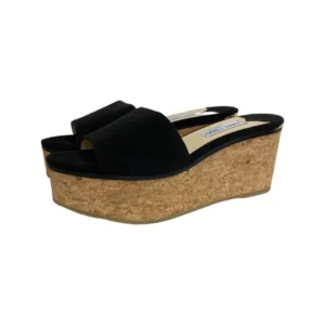 Jimmy Choo Black Suede Leather Deedee Cork Wedge Slide Sandals Size 39