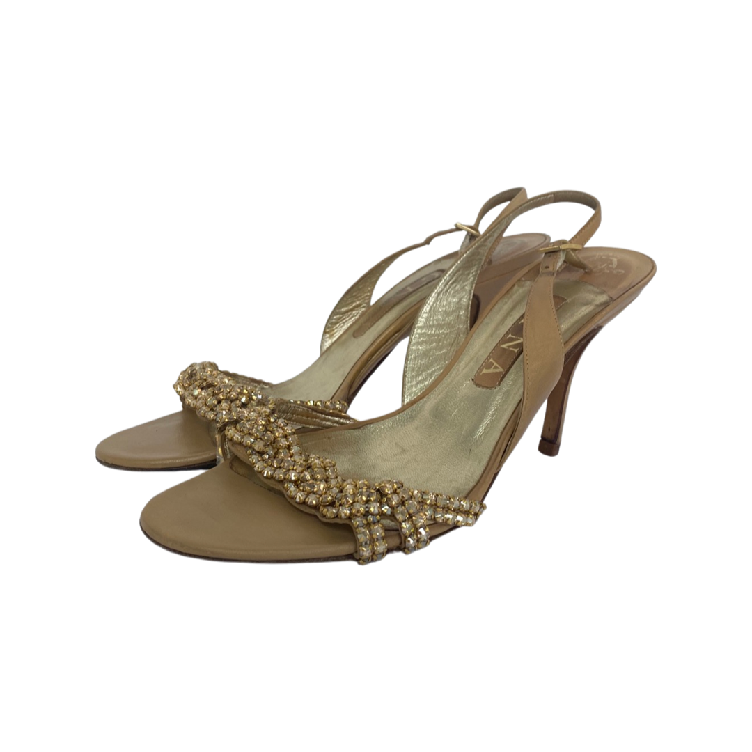 Gina Nude Leather Crystal Embellished Naomi Slingback Sandals Size 39