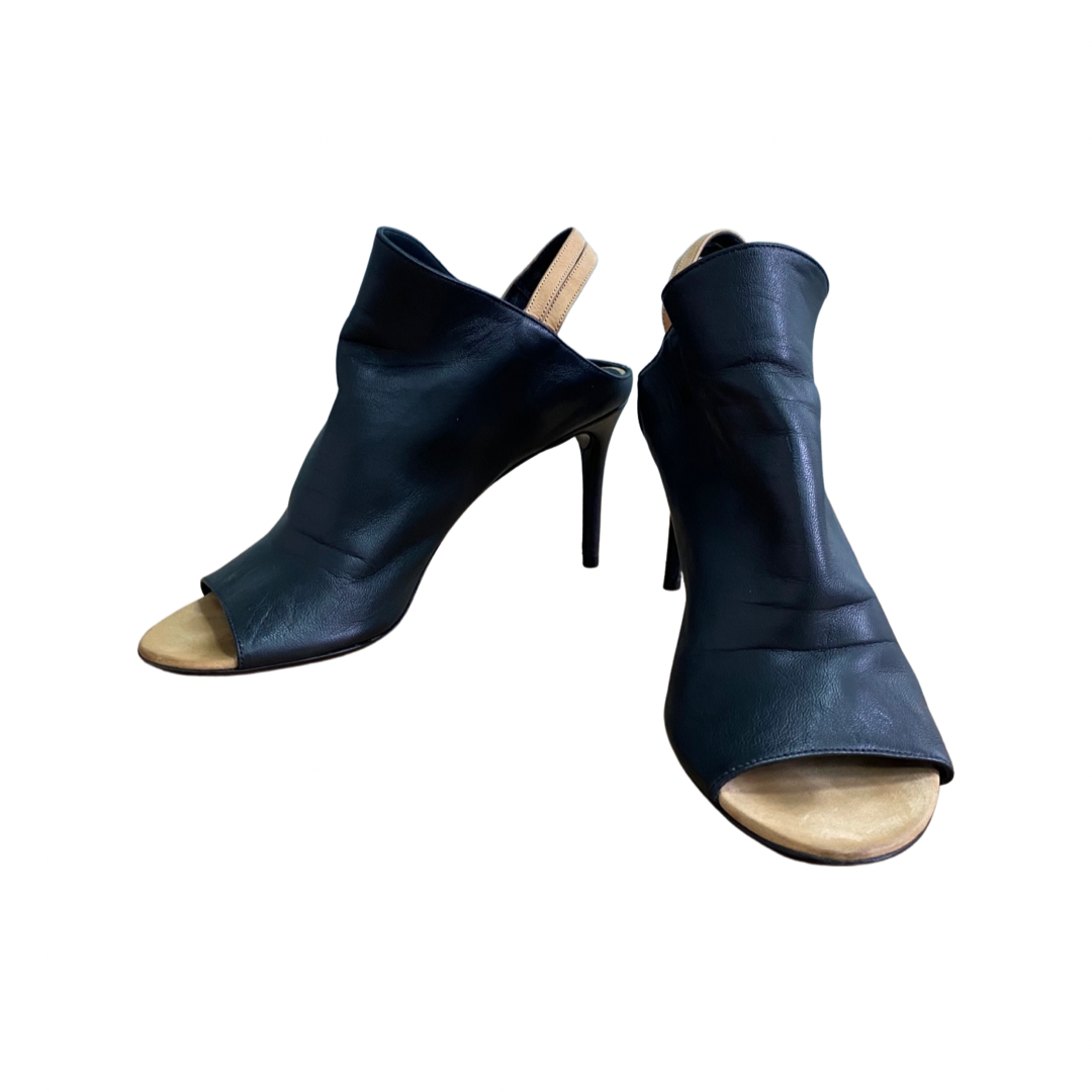 Balenciaga Black Leather Glove Open Toe Slingback Sandals Size 37