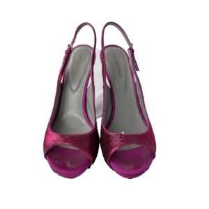 Sergio Rossi Pink Sequin Embellished Satin Peep Toe Slingback Sandals Size 40