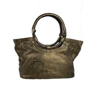 Jimmy Choo Shimmery Bronze Leather Laser Cut Out Open Tote