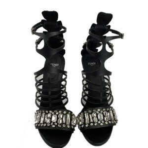 Fendi Black Cage Sandals with Crystals Size 38.5