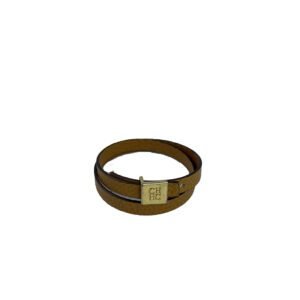 Carolina Herrera Brown Embossed Leather Gold Tone Double Wrap Bracelet