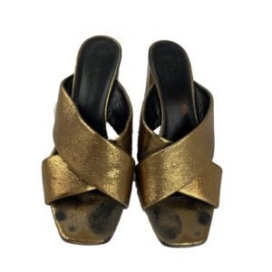 Saint Laurent Metallic Gold Leather Loulou Criss Cross Mules Size 40