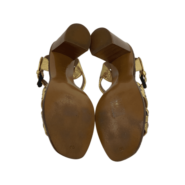 Bottega Veneta Gold Intrecciato Leather T Strap Sandals Size 37 - Image 9