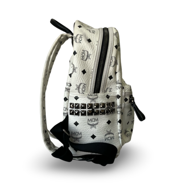 MCM White/Black Visetos Coated Canvas Studded Stark-Bebe Boo Backpack - Image 3