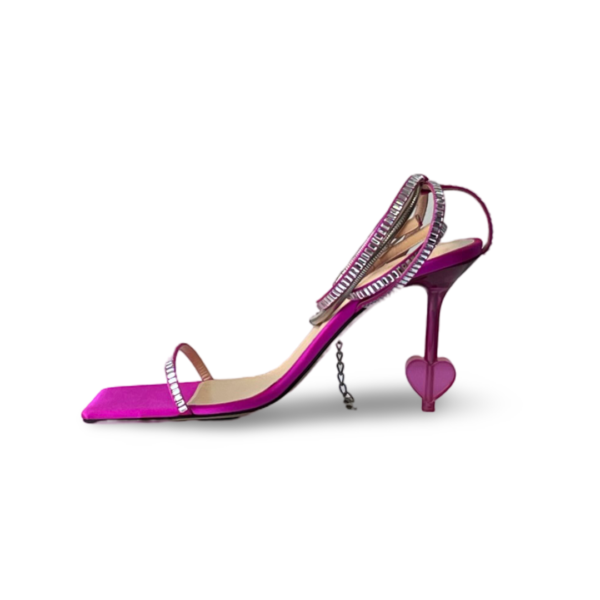 MACH AND MACH Heart Shaped Fuchsia Satin Sandals 95mm - Image 3