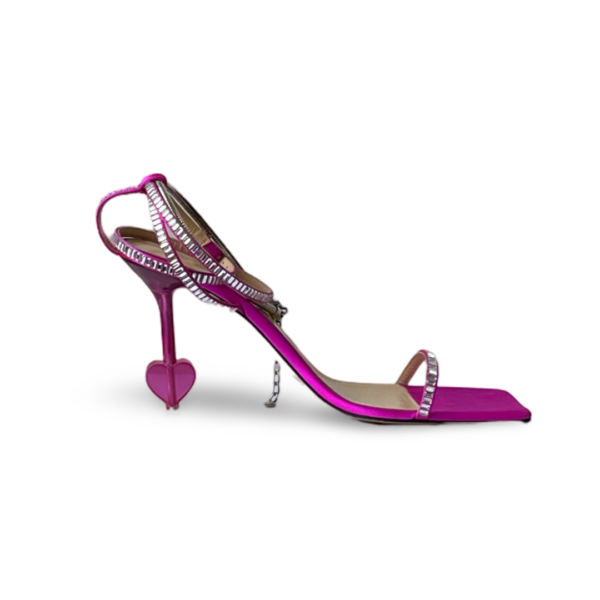 MACH AND MACH Heart Shaped Fuchsia Satin Sandals 95mm - Image 4