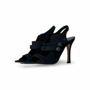 Carolina Herrera Black Leather Trim Multistrap Slingback Sandals