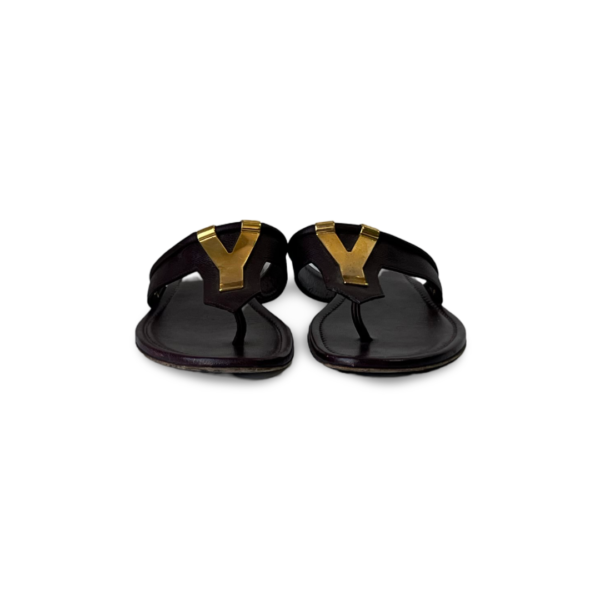 Yves Saint Laurent Plum Leather Ycon Thong Flats - Image 2