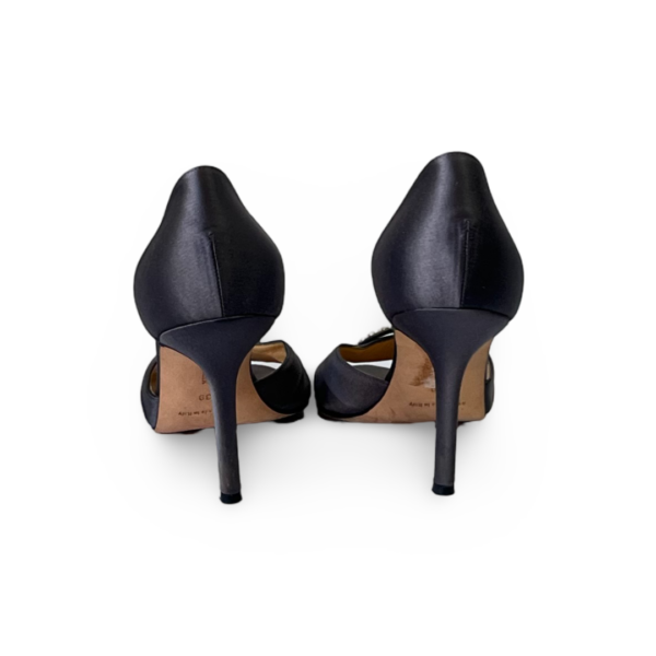 Manolo Blahnik Grey Satin Crystal-Embellished Sedaraby D'Orsay Open-Toe Pumps - Image 6