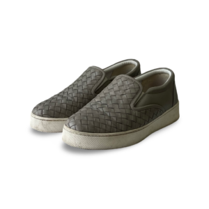 Bottega Veneta Grey Intrecciato Suede Slip-On Sneakers