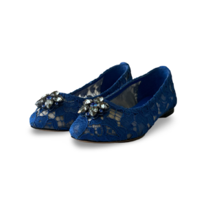 Dolce & Gabbana Blue Lace Crystal Embellished Taormina Ballet Flats Size 31