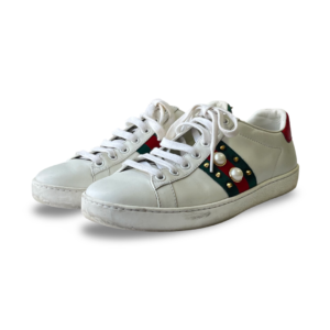 Gucci White Leather Studded Web Ace Sneakers (Size 36.5)