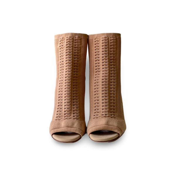 Gianvito Rossi Beige Knit Fabric Open Toe Ankle Boots (Size 37.5) - Image 3