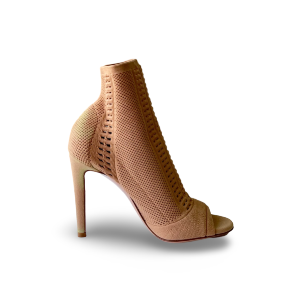 Gianvito Rossi Beige Knit Fabric Open Toe Ankle Boots (Size 37.5) - Image 5