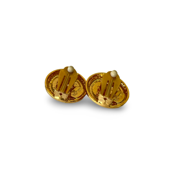 Vintage Escada Golden and Black Frame Jaguar Head Earrings - Image 3