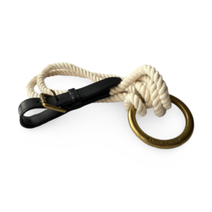 Ralph Lauren Braided Rope O-Ring Brass Buckle Leather Accent Art Deco Belt – Size L