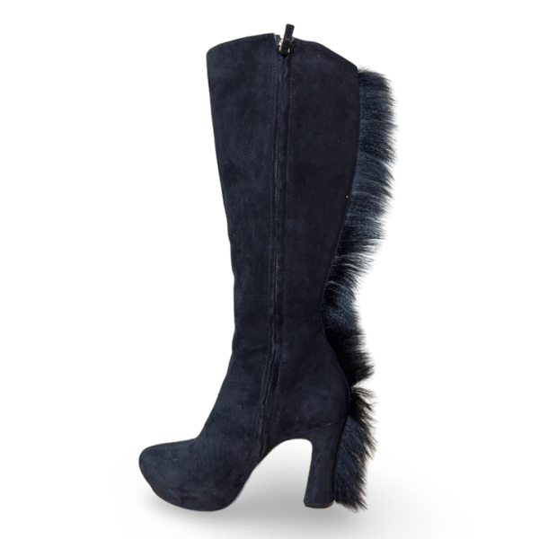 Saint Laurent Black Suede Fur Trim Palais Mohawk Leather Knee-High Heeled Boots - Size 38 - Image 5