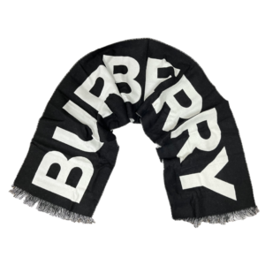 Burberry Wool Jacquard Logo Black Scarf