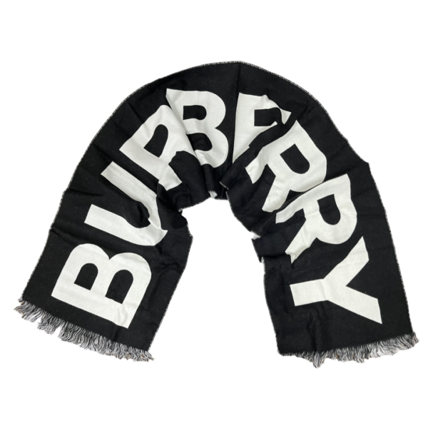 Burberry Wool Jacquard Logo Black Scarf