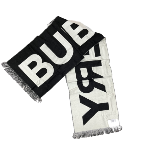 Burberry Wool Jacquard Logo Black Scarf - Image 2