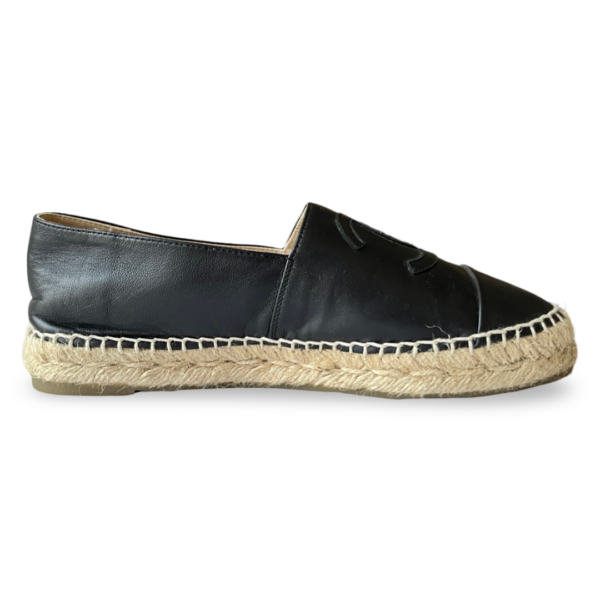 Chanel Black Leather CC Cap Toe Espadrille Flats Size 37 - Image 6