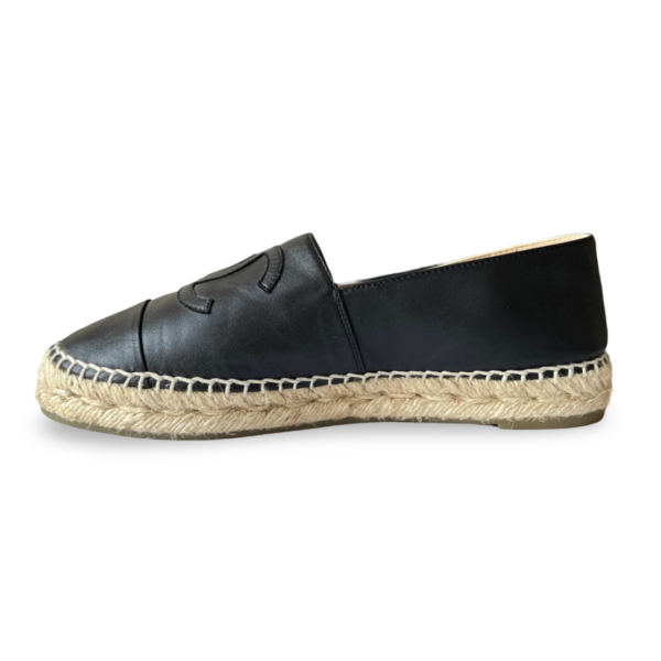 Chanel Black Leather CC Cap Toe Espadrille Flats Size 37 - Image 5