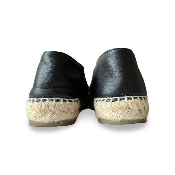 Chanel Black Leather CC Cap Toe Espadrille Flats Size 37 - Image 7
