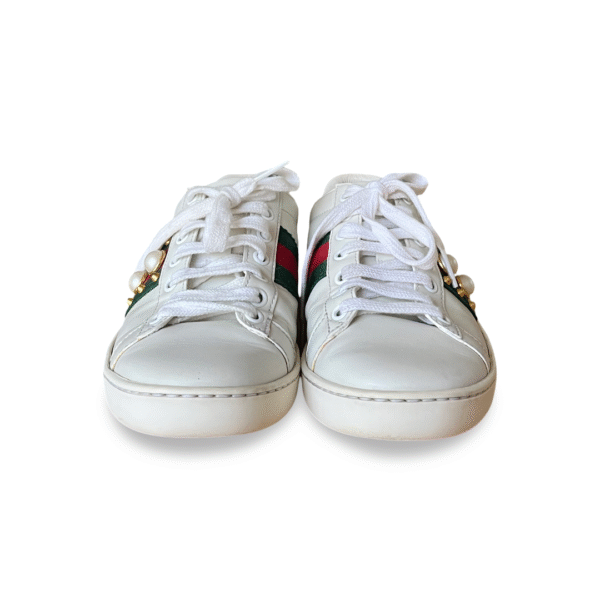 Gucci White Leather Faux Pearl and Spike Embellished Ace Sneakers Size 36 - Image 2