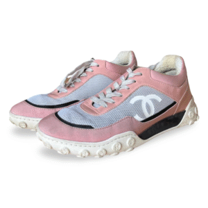 Chanel Pink & White Calfskin, Mesh, and Lycra Sneakers – Size 37
