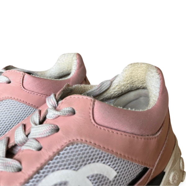 Chanel Pink & White Calfskin, Mesh, and Lycra Sneakers – Size 37 - Image 7