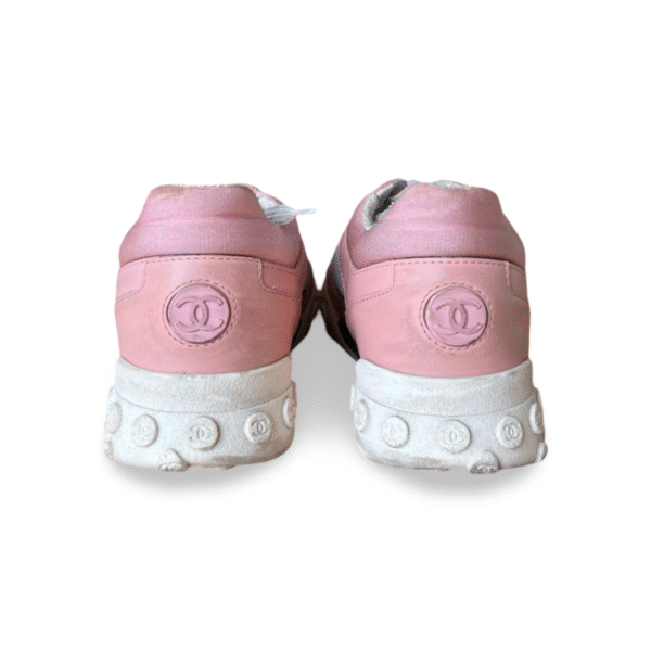 Chanel Pink & White Calfskin, Mesh, and Lycra Sneakers – Size 37 - Image 6